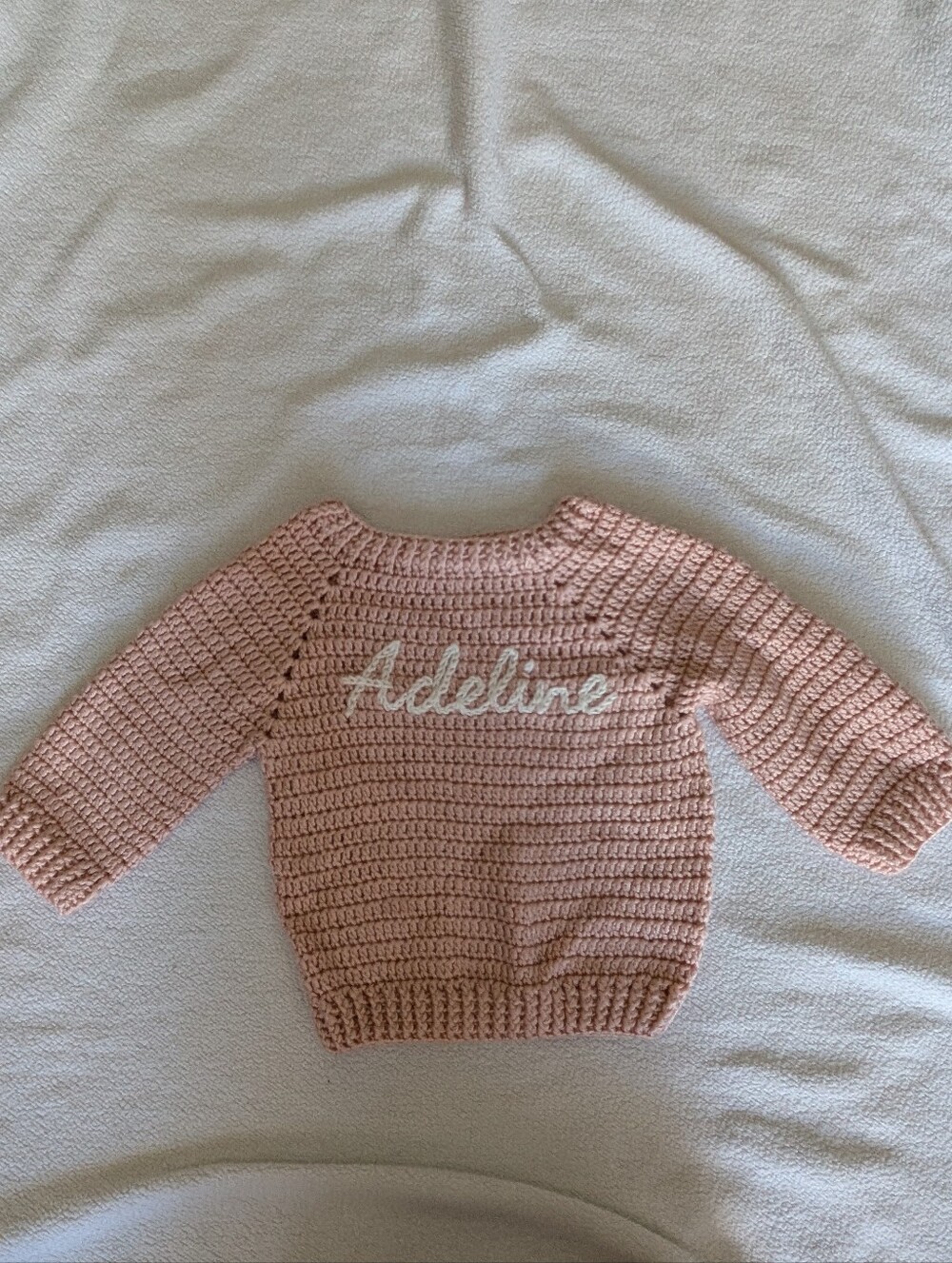 Pink Crochet Kids Sweater with 'Adeline' Embroidery